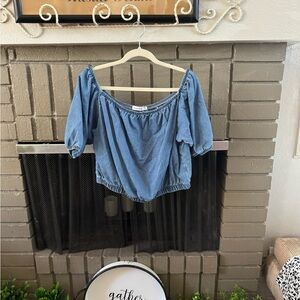Faux denim off shoulder crop top. JustFab size XXL